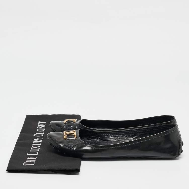 Pre Owned Louis Vuitton Black Leather Oxford Ballet Flats Size 39.5
