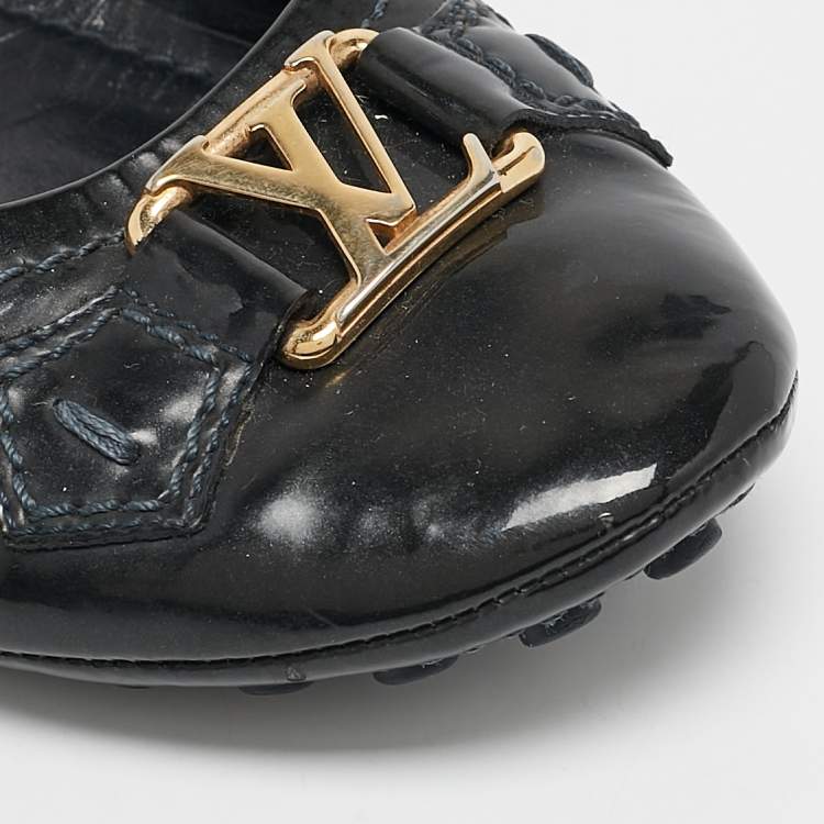 Pre Owned Louis Vuitton Black Leather Oxford Ballet Flats Size 39.5
