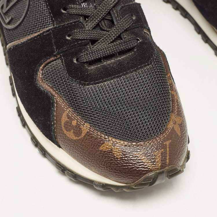 Pre Owned Louis Vuitton Black/Brown Mesh and Monogram Canvas Run Away Sneakers Size 40
