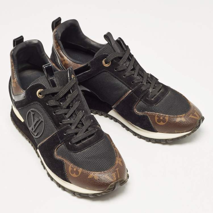 Pre Owned Louis Vuitton Black/Brown Mesh and Monogram Canvas Run Away Sneakers Size 40