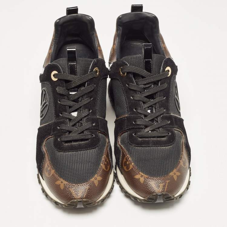 Pre Owned Louis Vuitton Black/Brown Mesh and Monogram Canvas Run Away Sneakers Size 40