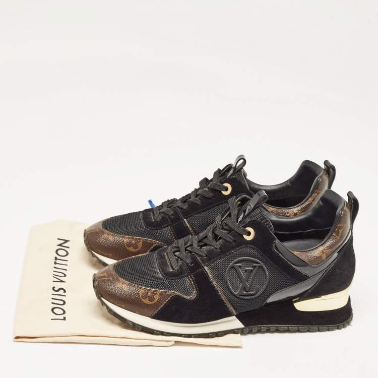 Pre Owned Louis Vuitton Black/Brown Mesh and Monogram Canvas Run Away Sneakers Size 40