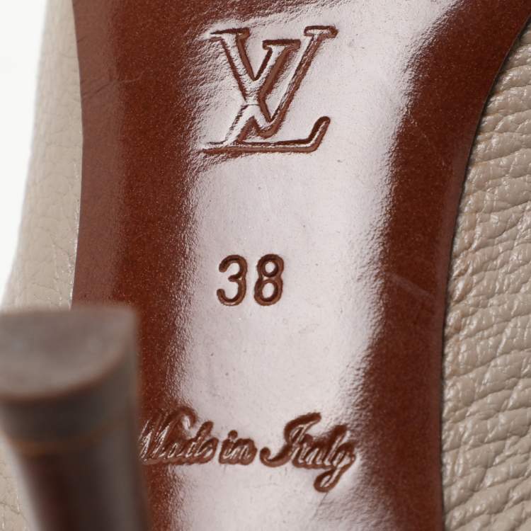 Pre Owned Louis Vuitton Taupe Grey Leather Lock Slingback Pumps 38