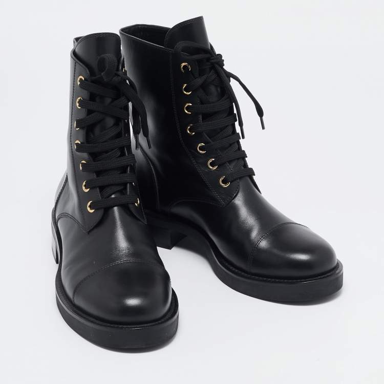 Pre Owned Louis Vuitton Black Leather Ranger Boots Size 37.5