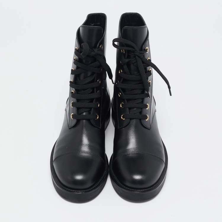 Pre Owned Louis Vuitton Black Leather Ranger Boots Size 37.5