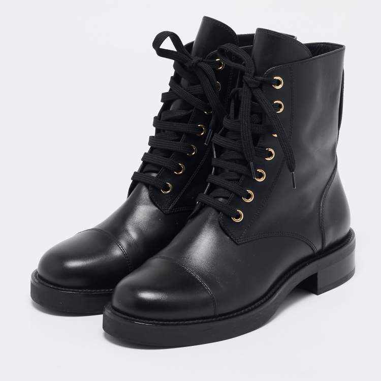 Pre Owned Louis Vuitton Black Leather Ranger Boots Size 37.5