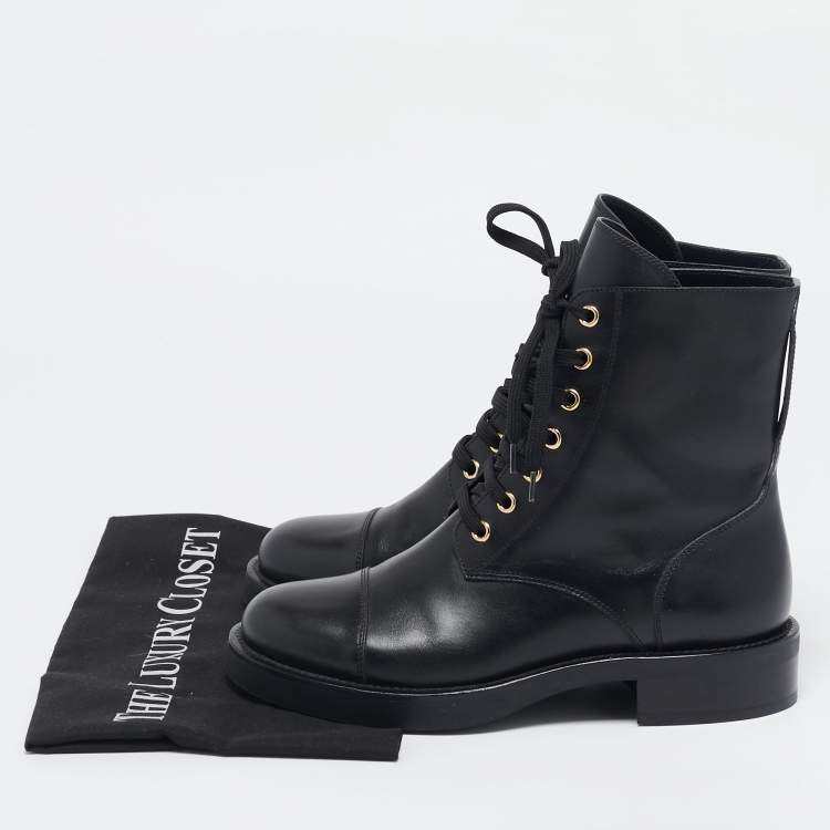 Pre Owned Louis Vuitton Black Leather Ranger Boots Size 37.5