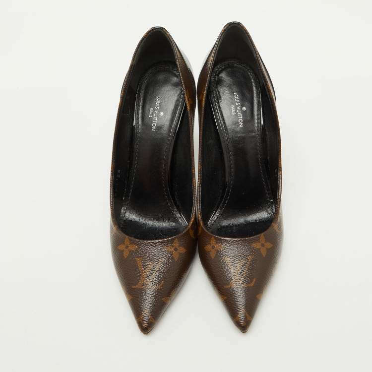 Pre Owned Louis Vuitton Monogram Canvas and Patent Leather Cherie Pumps Size 37.5 