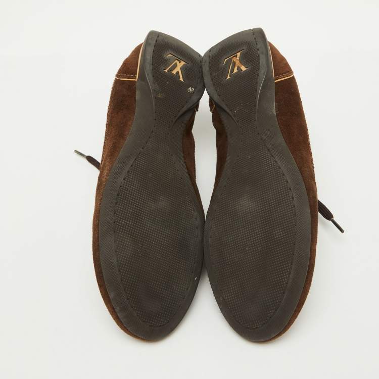 Pre Owned Louis Vuitton Brown Suede and Monogram Canvas Energie Sneakers Size 37.5