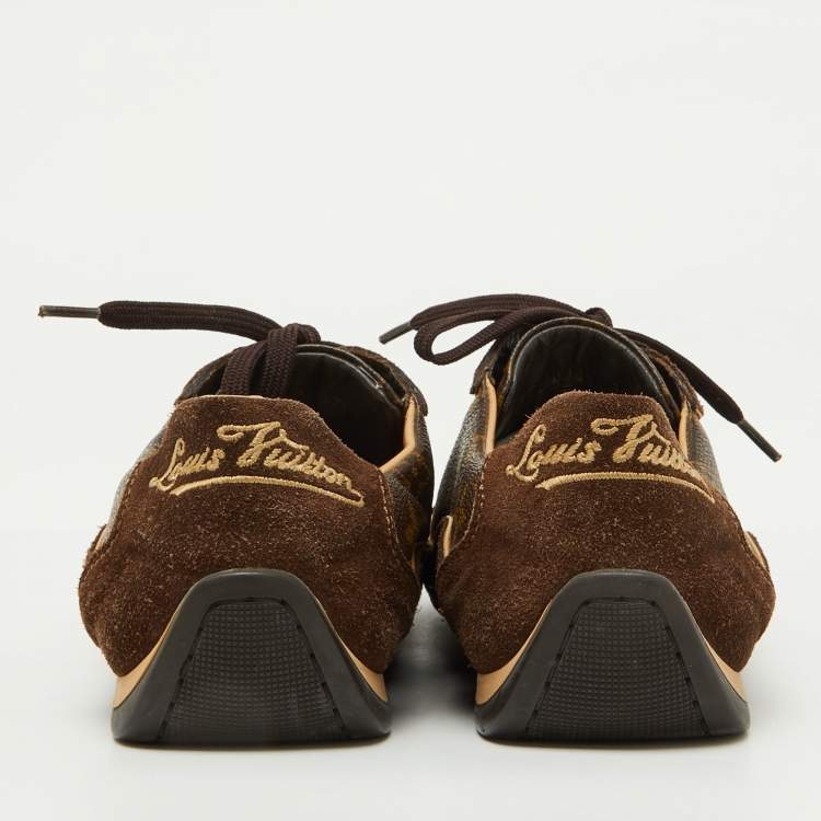 Pre Owned Louis Vuitton Brown Suede and Monogram Canvas Energie Sneakers Size 37.5