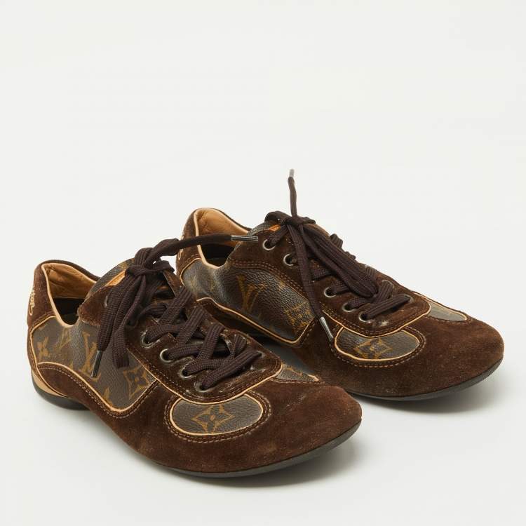 Pre Owned Louis Vuitton Brown Suede and Monogram Canvas Energie Sneakers Size 37.5