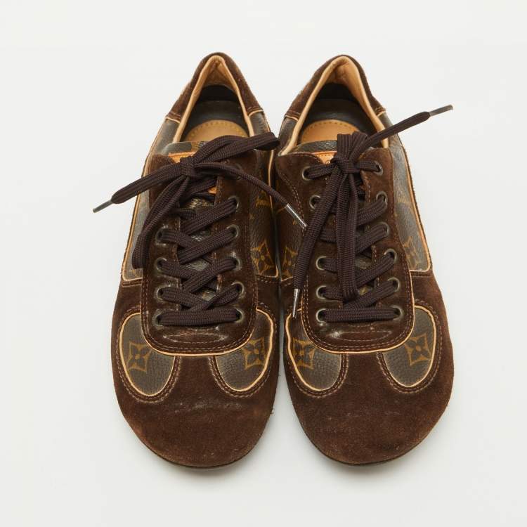 Pre Owned Louis Vuitton Brown Suede and Monogram Canvas Energie Sneakers Size 37.5