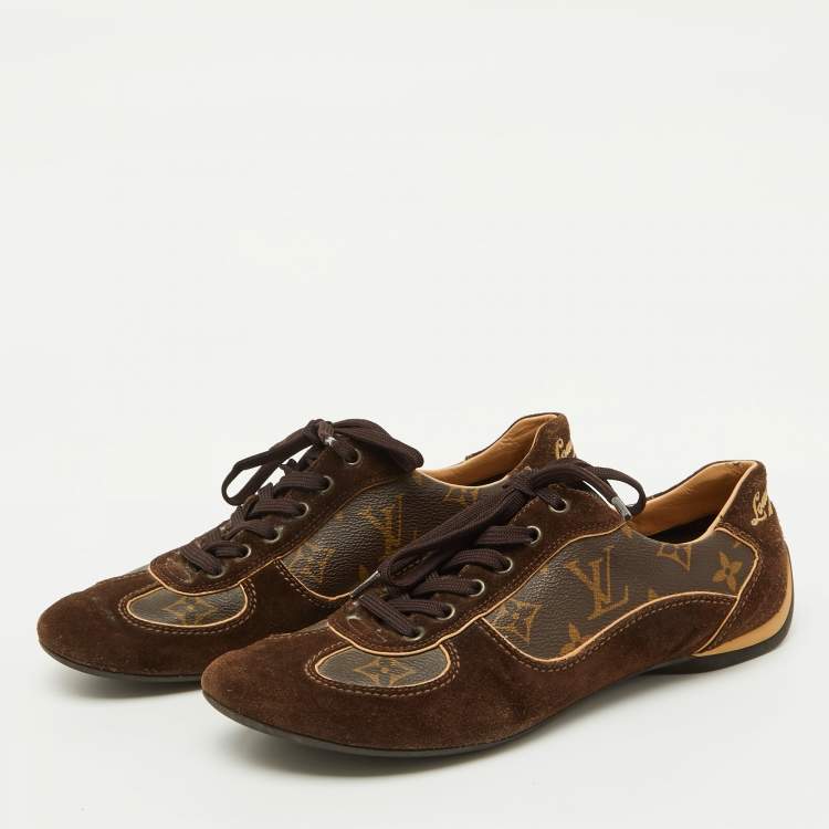 Pre Owned Louis Vuitton Brown Suede and Monogram Canvas Energie Sneakers Size 37.5