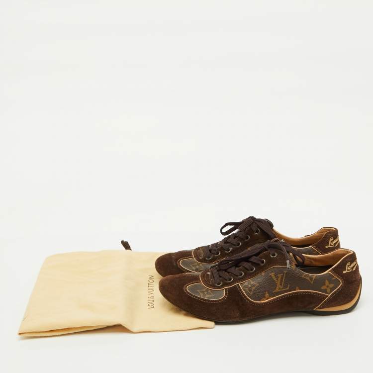 Pre Owned Louis Vuitton Brown Suede and Monogram Canvas Energie Sneakers Size 37.5