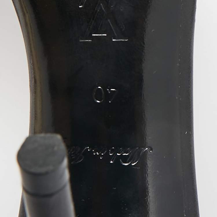 Pre Owned Louis Vuitton Black Leather LV Patch Ankle Strap Sandals Size 40