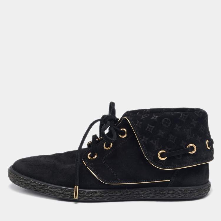 Pre Owned  Louis Vuitton Black Monogram Suede Cape Sneakers Size 36