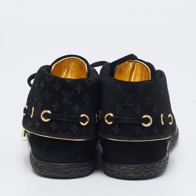 Pre Owned  Louis Vuitton Black Monogram Suede Cape Sneakers Size 36