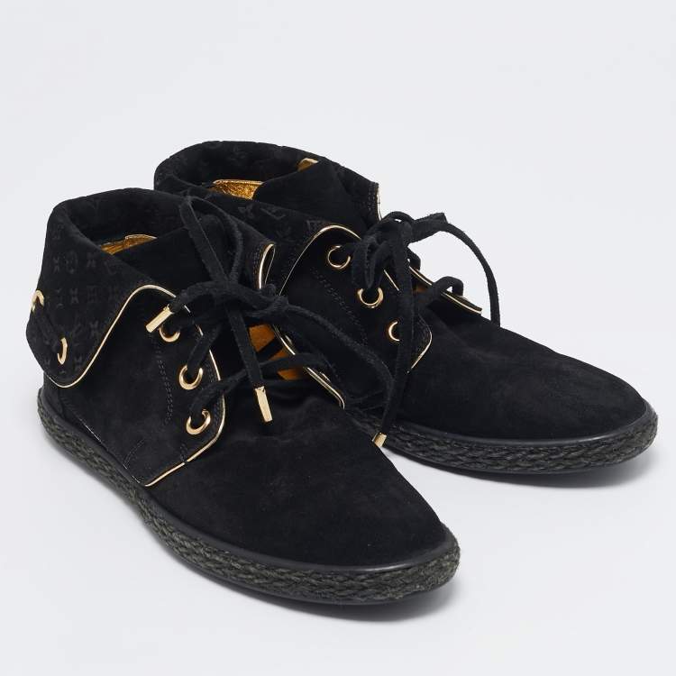 Pre Owned  Louis Vuitton Black Monogram Suede Cape Sneakers Size 36