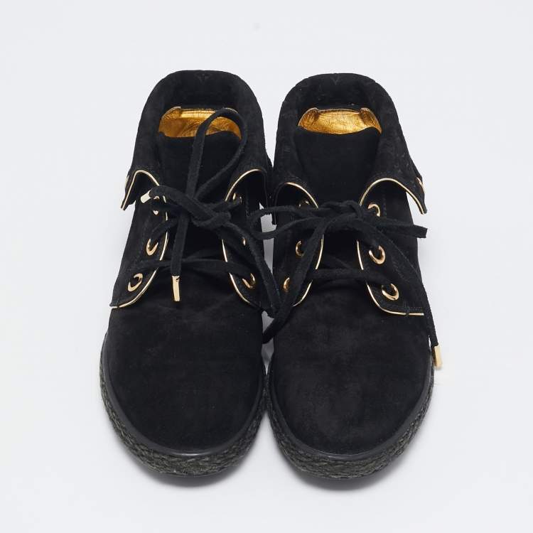 Pre Owned  Louis Vuitton Black Monogram Suede Cape Sneakers Size 36