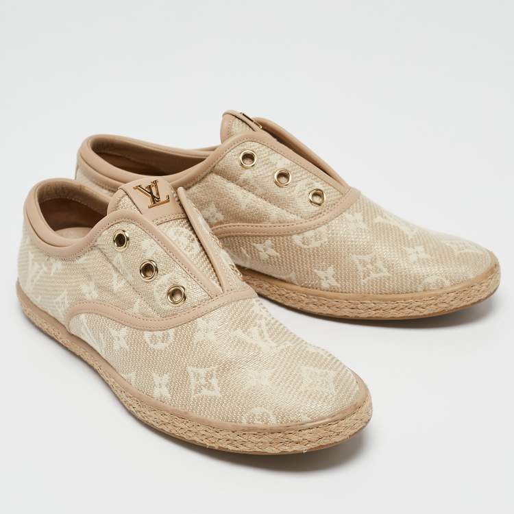 Pre Owned Louis Vuitton Beige Monogram Canvas Laceless Espadrille Sneakers Size 37.5