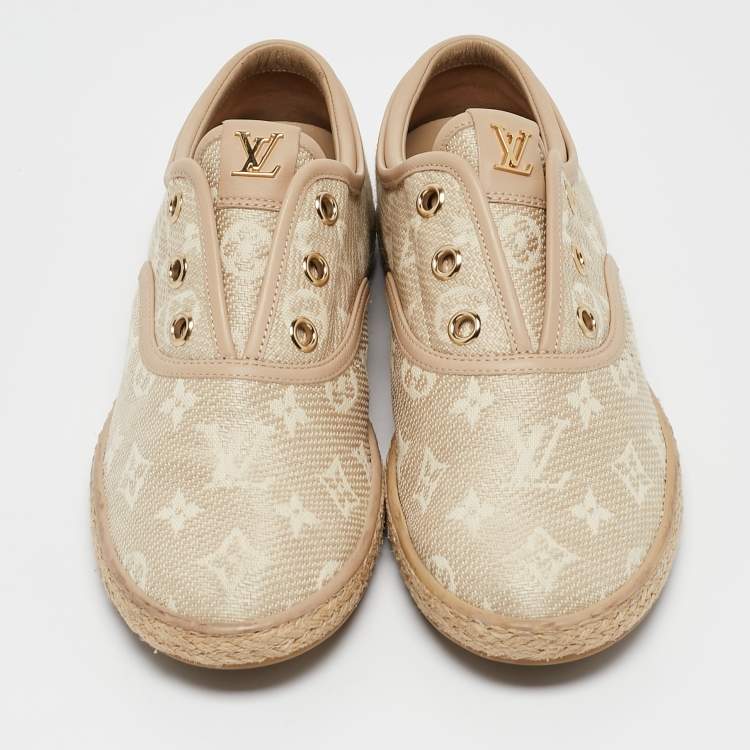 Pre Owned Louis Vuitton Beige Monogram Canvas Laceless Espadrille Sneakers Size 37.5