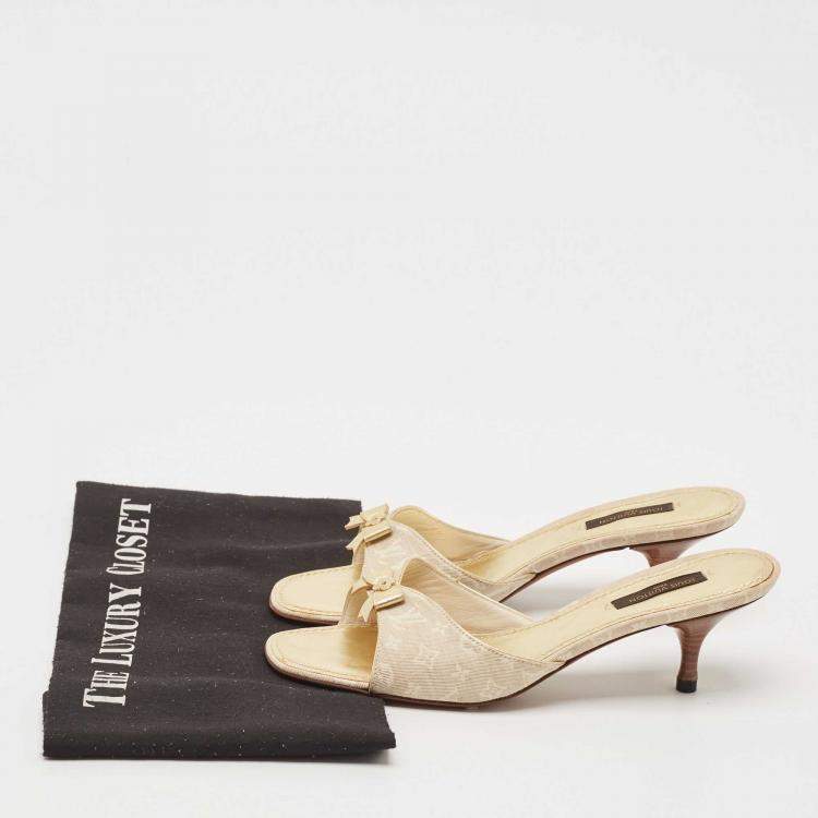 Pre Owned Louis Vuitton Two Tone Mini Lin Canvas Bow Slide Sandals Size 37