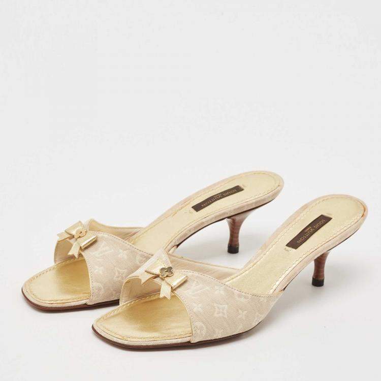 Pre Owned Louis Vuitton Two Tone Mini Lin Canvas Bow Slide Sandals Size 37