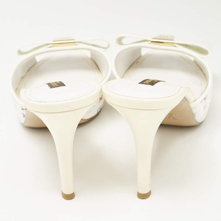 Pre Owned Louis Vuitton White Multicolore Monogram Canvas and Patent Leather Slide Sandals Size 37