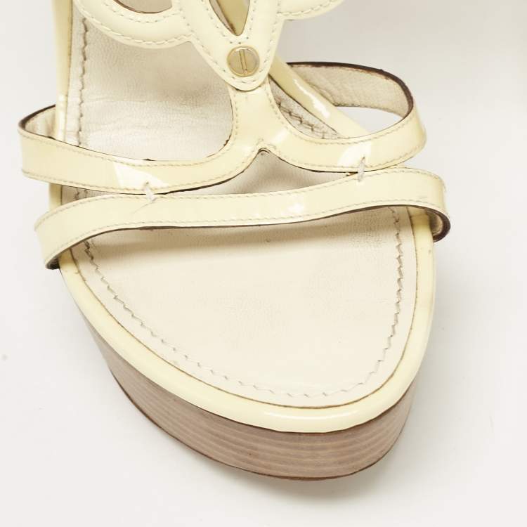 Pre Owned Louis Vuitton Cream Patent Leather Platform Sandals Size 38