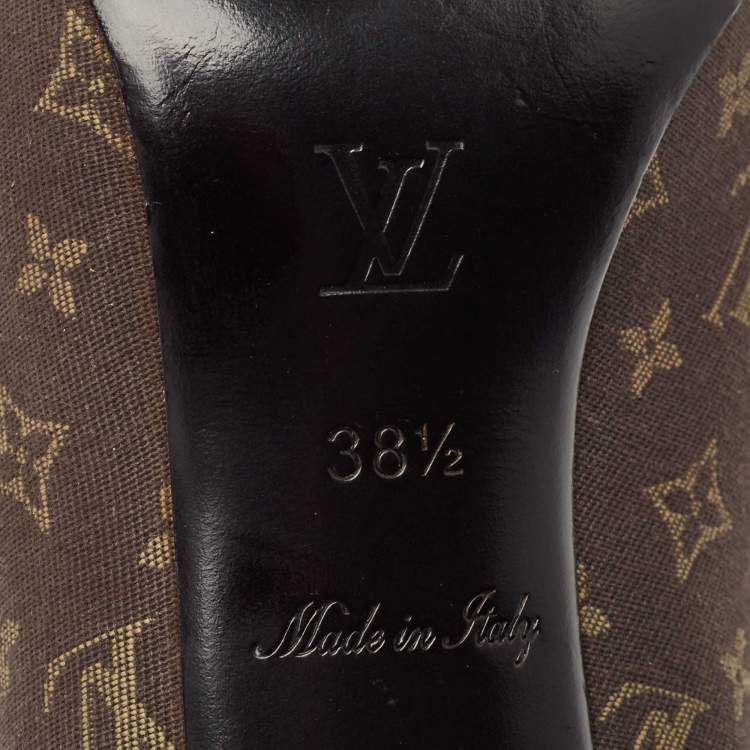 Pre Owned Louis Vuitton Brown Canvas and Patent Leather Judy Peep Toe Pumps Size 38.5