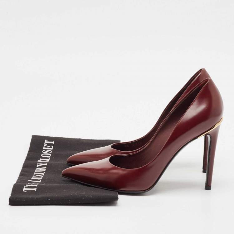 Pre Owned Louis Vuitton Burgundy Leather Eyeline Pointed Toe Pumps Size 37