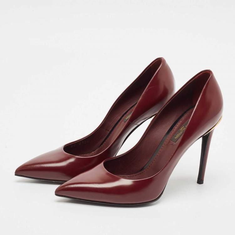 Pre Owned Louis Vuitton Burgundy Leather Eyeline Pointed Toe Pumps Size 37