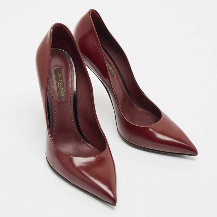 Pre Owned Louis Vuitton Burgundy Leather Eyeline Pointed Toe Pumps Size 37