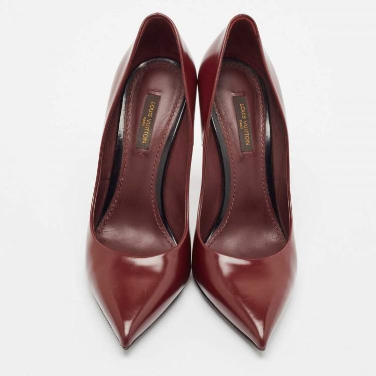 Pre Owned Louis Vuitton Burgundy Leather Eyeline Pointed Toe Pumps Size 37