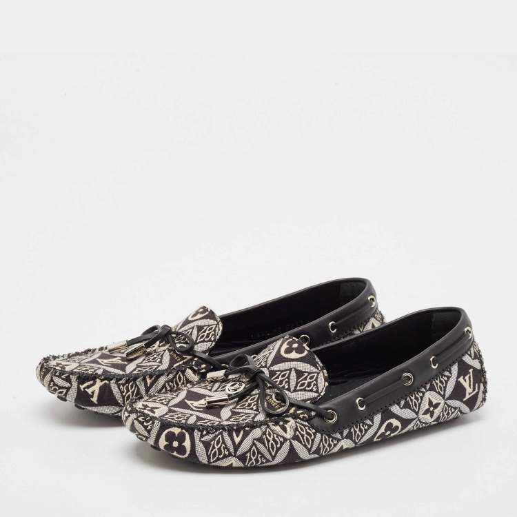 Pre Owned Louis Vuitton Black/White Canvas and Leather Gloria Loafers Size 39.5