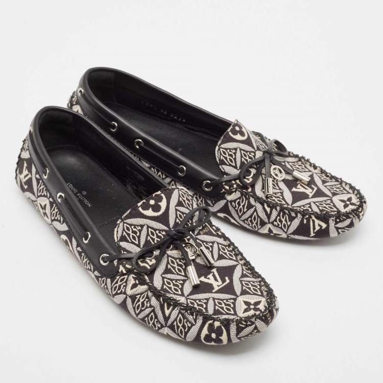 Pre Owned Louis Vuitton Black/White Canvas and Leather Gloria Loafers Size 39.5