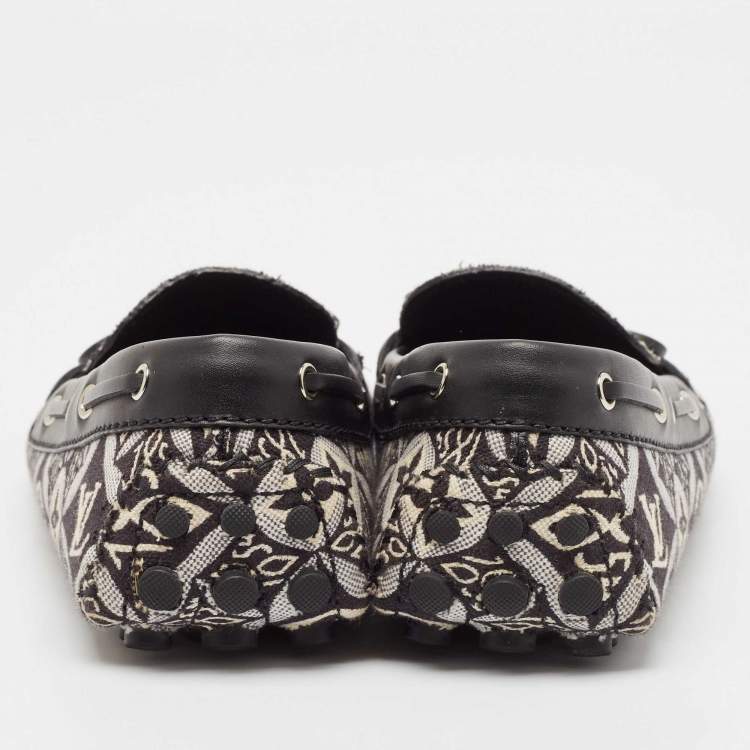 Pre Owned Louis Vuitton Black/White Canvas and Leather Gloria Loafers Size 39.5