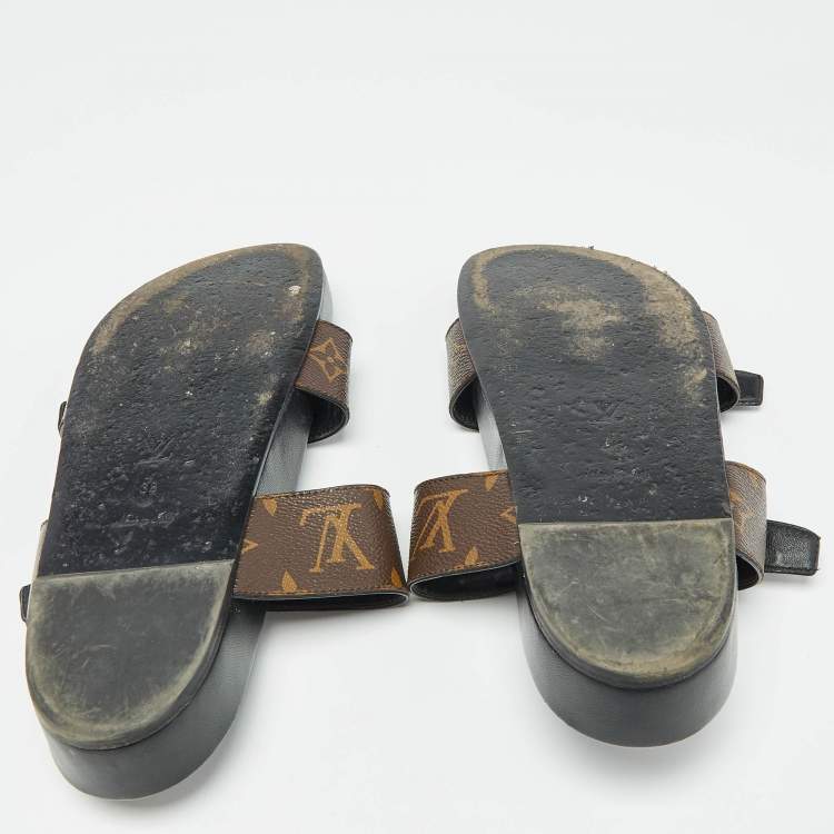 Pre Owned Louis Vuitton Brown Monogram Canvas Bom Dia Flat Slides Size 38