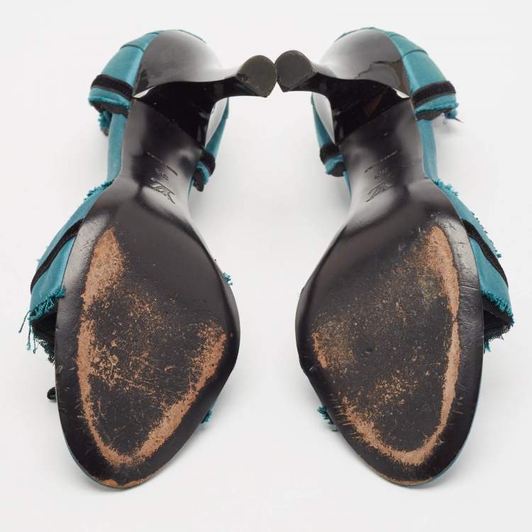 Pre Owned Louis Vuitton Green Satin and Velvet Slide Sandals Size 38