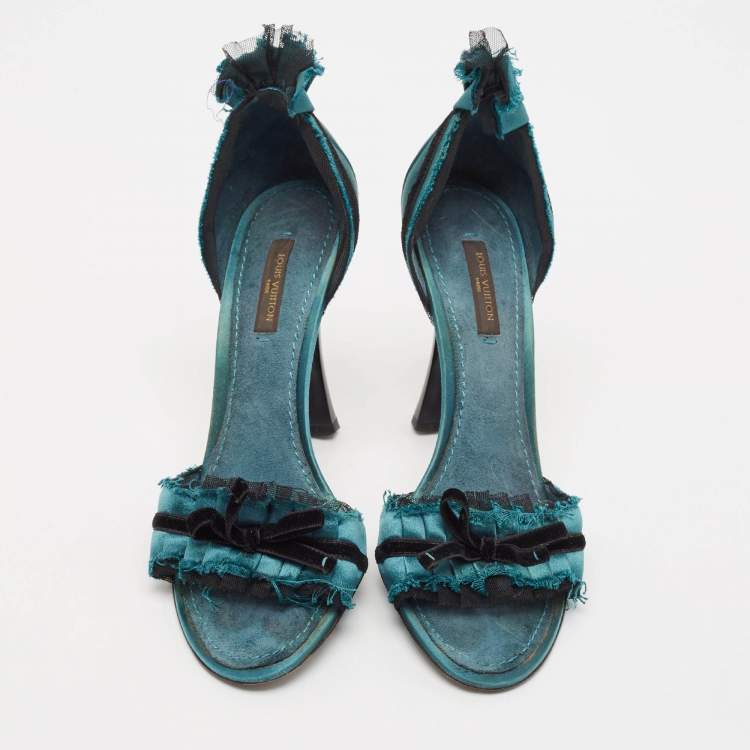 Pre Owned Louis Vuitton Green Satin and Velvet Slide Sandals Size 38