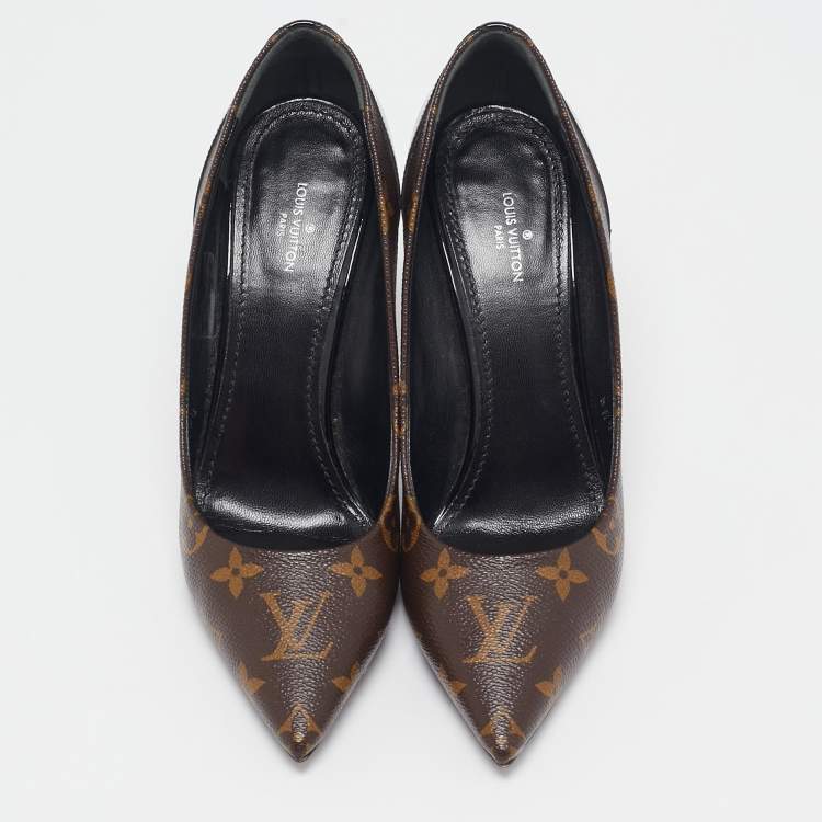Pre Owned Louis Vuitton Monogram Canvas and Patent Leather Chérie Pumps Size 37.5