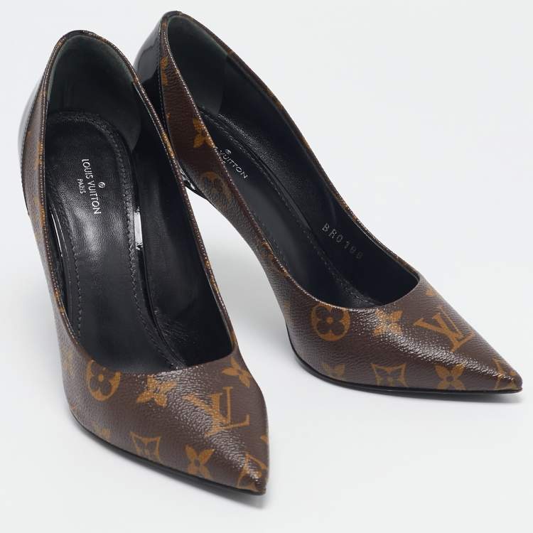 Pre Owned Louis Vuitton Monogram Canvas and Patent Leather Chérie Pumps Size 37.5