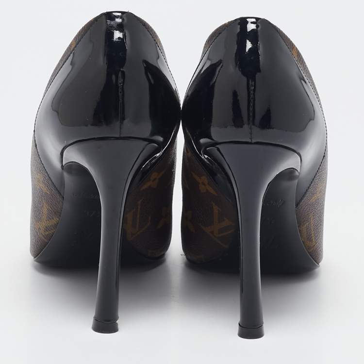 Pre Owned Louis Vuitton Monogram Canvas and Patent Leather Chérie Pumps Size 37.5
