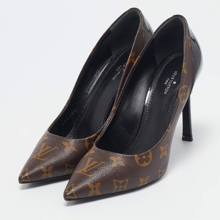 Pre Owned Louis Vuitton Monogram Canvas and Patent Leather Chérie Pumps Size 37.5