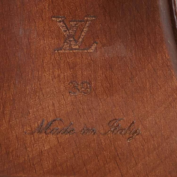 Pre Owned Louis Vuitton Brown Leather Buckle Detail Platform Clogs Size 39