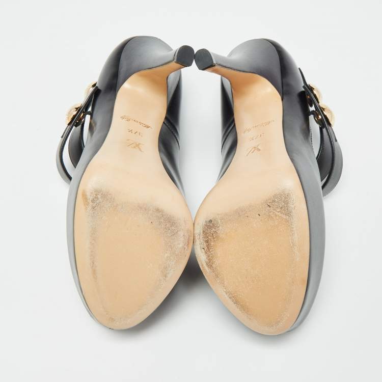 Pre Owned Louis Vuitton Black Leather Mary Jane Pumps Size 37.5