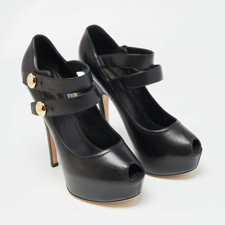 Pre Owned Louis Vuitton Black Leather Mary Jane Pumps Size 37.5