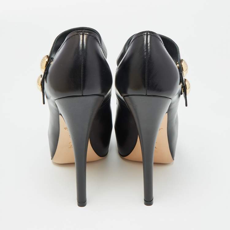 Pre Owned Louis Vuitton Black Leather Mary Jane Pumps Size 37.5