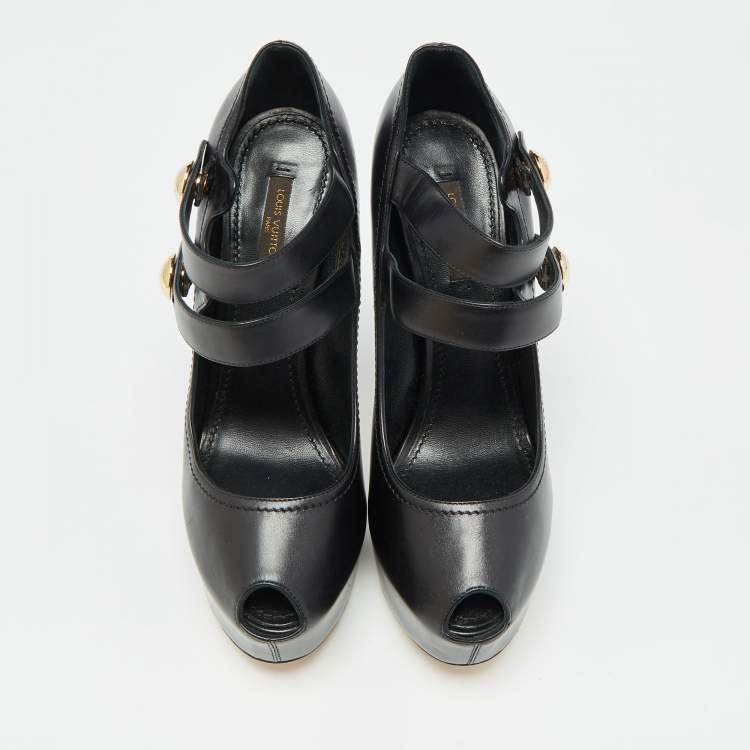 Pre Owned Louis Vuitton Black Leather Mary Jane Pumps Size 37.5