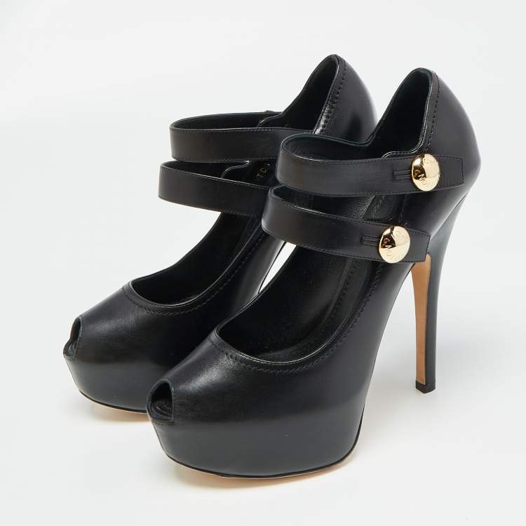 Pre Owned Louis Vuitton Black Leather Mary Jane Pumps Size 37.5